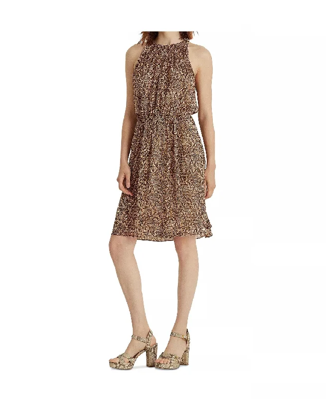 Lauren Ralph Lauren Women's Python-Print Georgette Dress, Copper/Multi, 12
