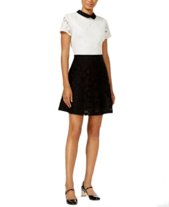 Maison Jules Women's Lace Collared Fit & Flare Dress, White, XXS