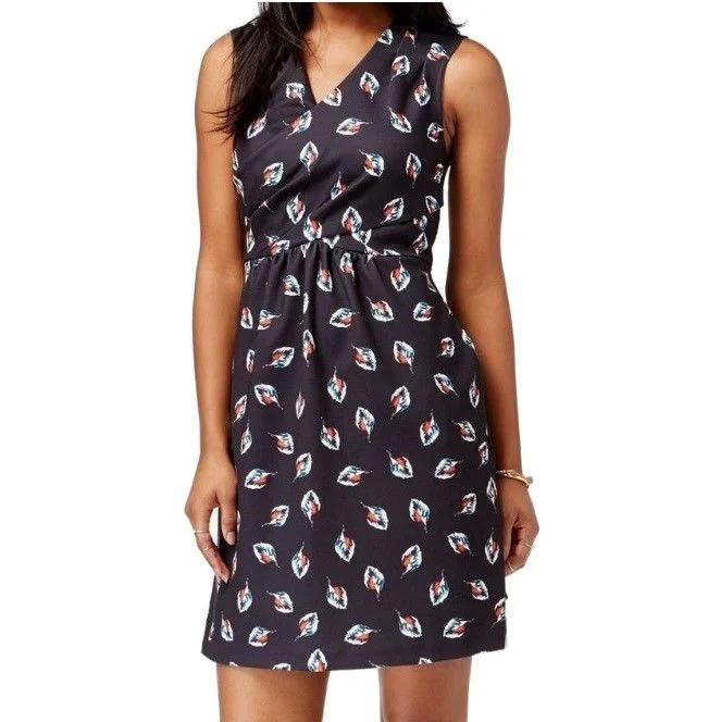 Maison Jules Women's Leaf Print Surplice Sheath Dress, Deep Black, XL