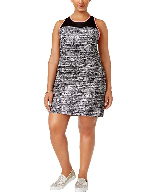 Material Girl Plus Women's Space Dye Mesh Yoke Dress, Noir, 1X