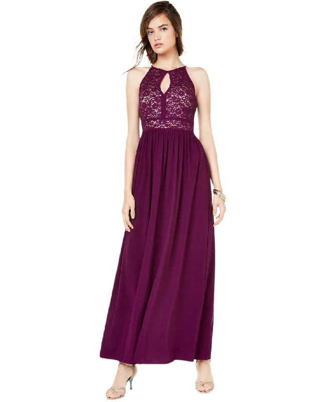Morgan & Co. Juniors' Halter neckline Glitter Lace Gown, Purple, Size1
