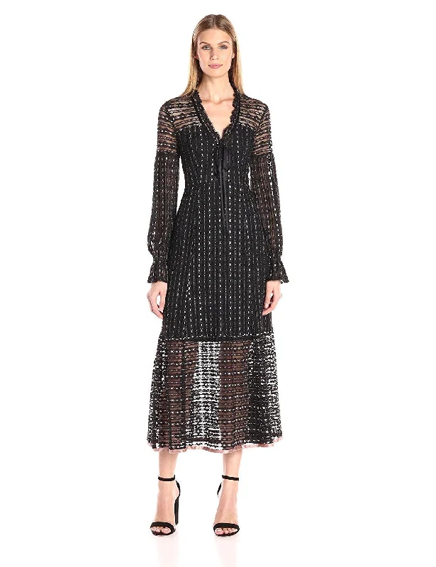 Nanette Lepore Women's V-Neck See Through Rhapsody Dress, Black, 0