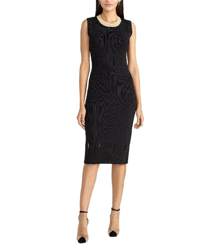 Rachel Roy Women's Camilla Glitter-Neck Ribbed-Knit Dress, Black, S