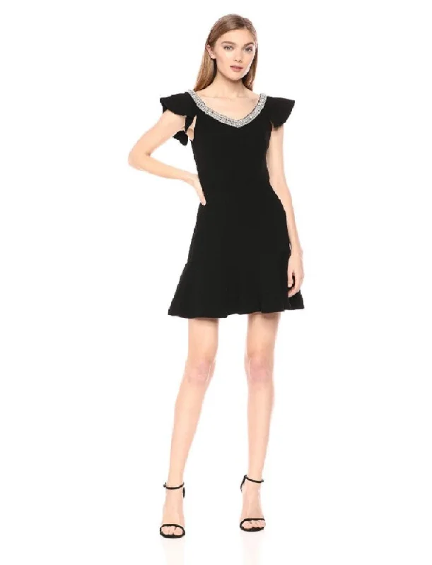 Rachel Zoe Women's Fifi Beaded Fit & Flare Cocktail Dressy, Black, 6
