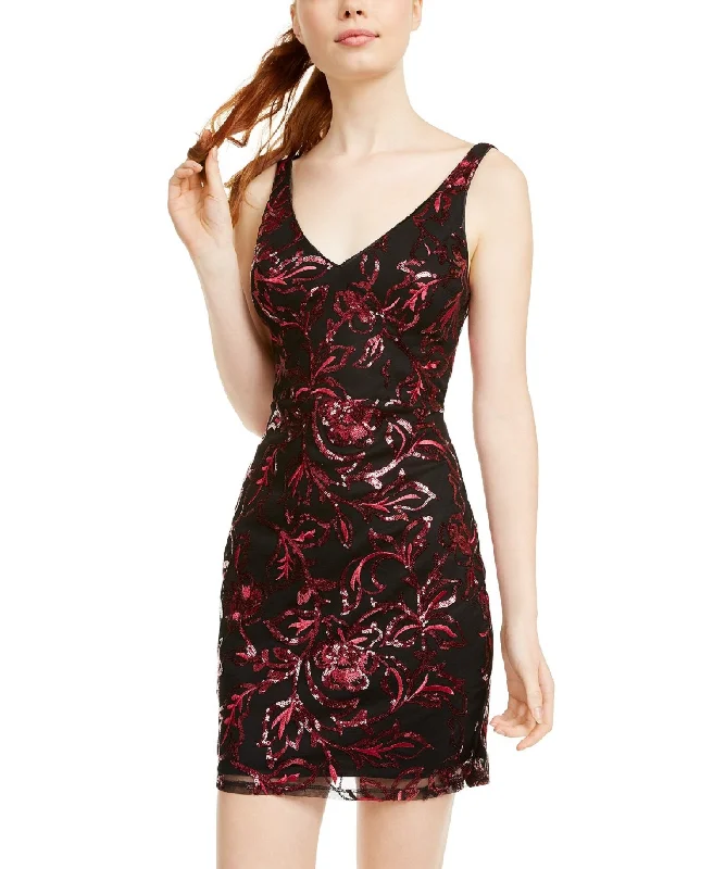 Sequin Hearts Juniors' Sequined Illusion-Back Dress, Black, 7/M