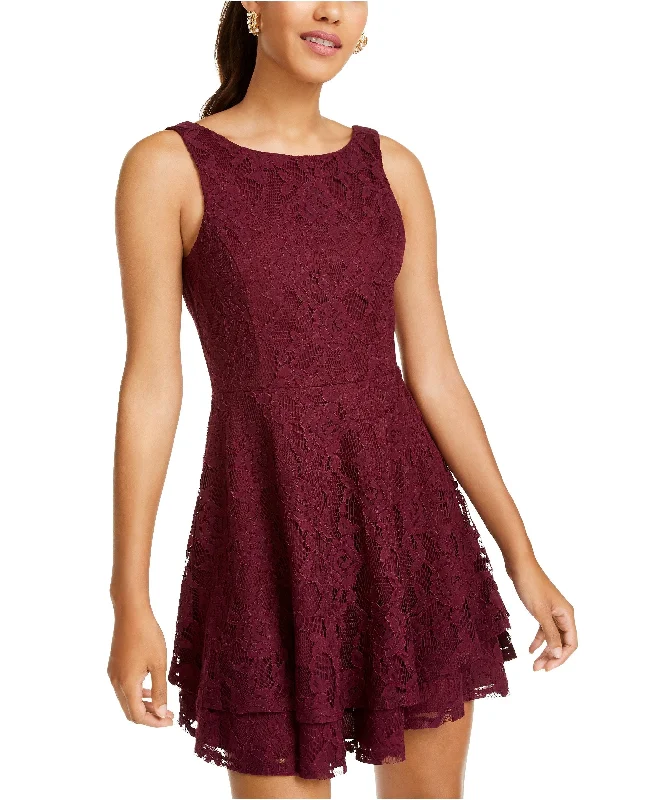 Speechless Juniors' Lace Double-Skirt Fit & Flare Dress, Raisin, 9/M