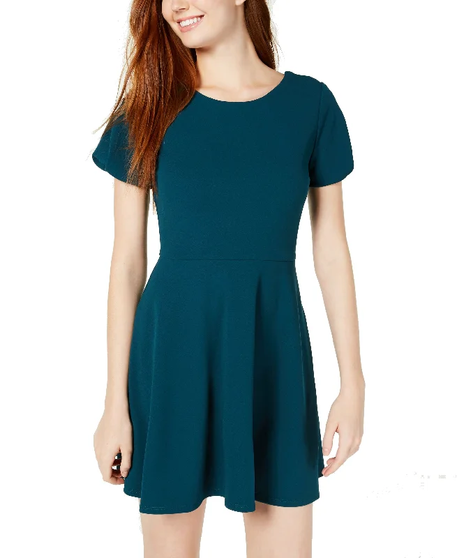 Speechless Juniors' Skater Jewel Neck Dress, Evergreen, L