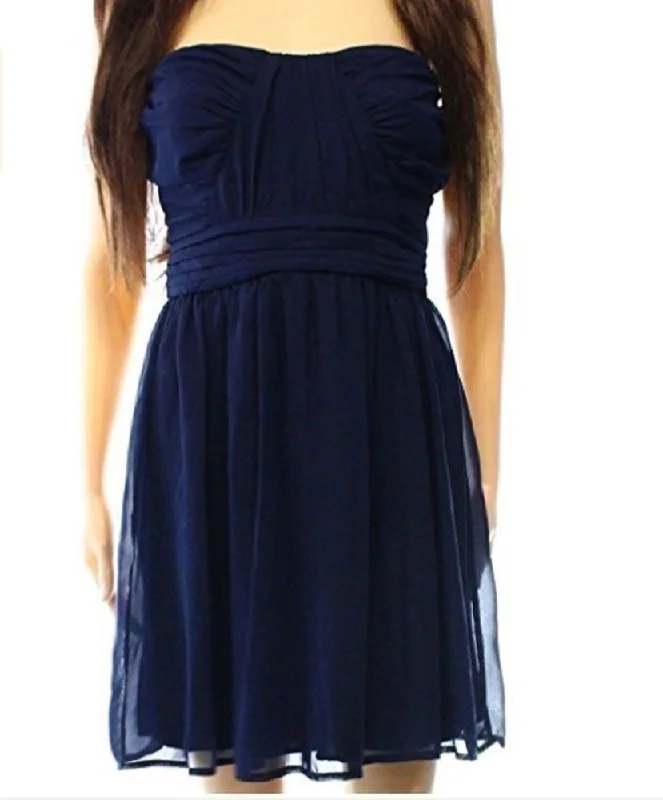 Trixxi Junior Strapless Chiffon Sheath Dress, Navy, 11