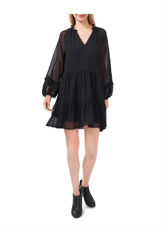 Vince Camuto Women's Chiffon Peasant Dress, Black, S
