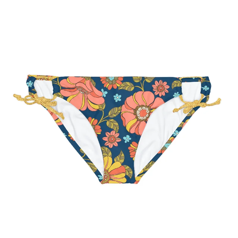 70s Retro Floral Print Low Rise Bikini Bottoms, Side Ties Low-rise bikini, Sexy, Comfortable, Trendy 70s Retro Floral Print Low Rise Bikini Bottoms, Side Ties Low-rise bikini, Sexy, Comfortable, Trendy