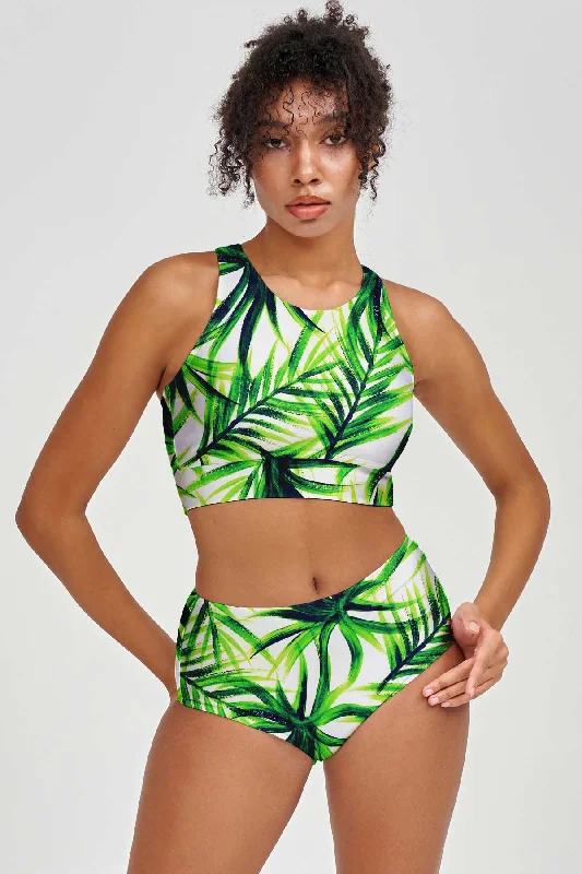Island Life Carly Green Tropical High Neck Crop Bikini Top - Women Ruffle bikini, Feminine, Fun, Sexy Island Life Carly Green Tropical High Neck Crop Bikini Top - Women Ruffle bikini, Feminine, Fun, Sexy