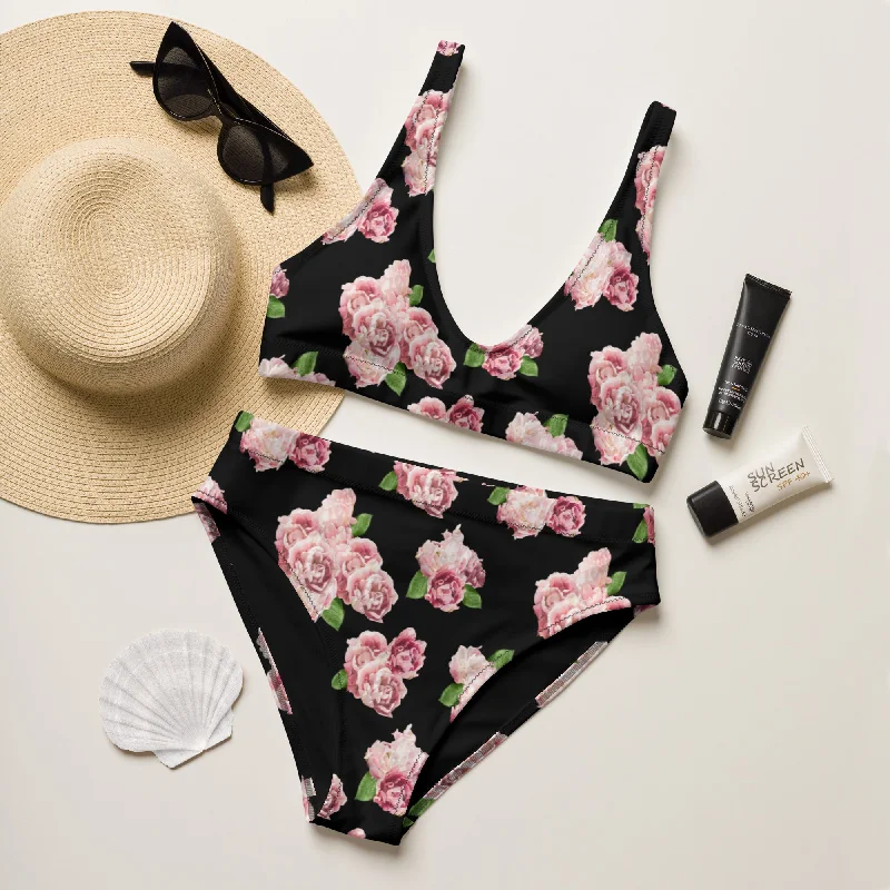 Ladies Recycled high-waisted bikini-Roses Two-tone bikini, Bold, Stylish, Trendy