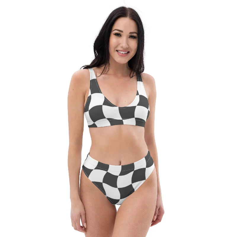 Checks Recycled high-waisted bikini Eco-friendly swimwear, Sustainable, Trendy, Fashionable