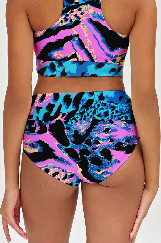 Trendsetter Cara Blue & Pink High-Waist Hipster Bikini Bottom - Women Crochet bikini, Boho, Sexy, Trendy